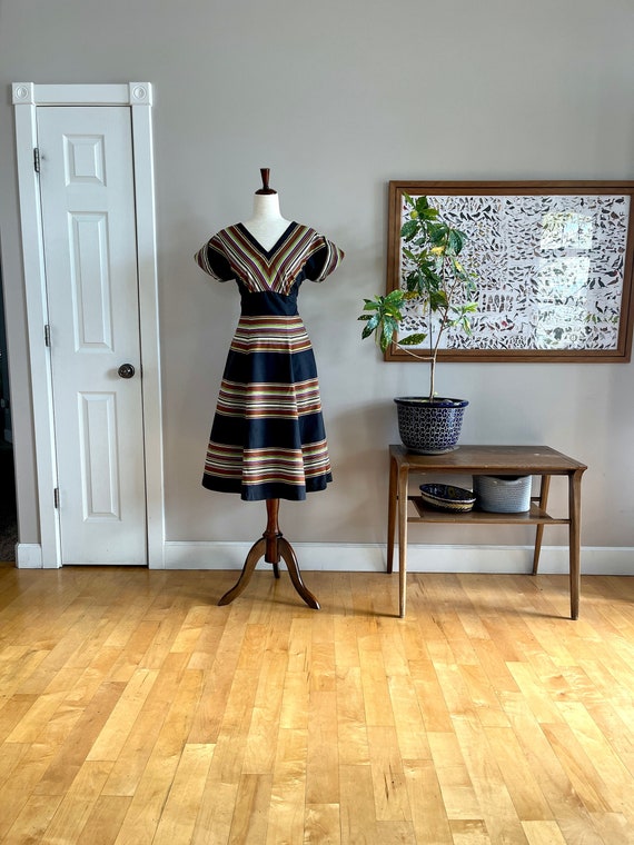 1950’s rainbow stripe fit & flare dress w/rhinesto