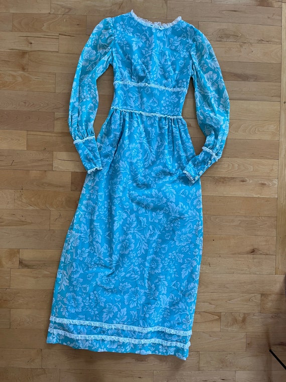 1970’s maxi dress, gorgeous turquoise & white flo… - image 9