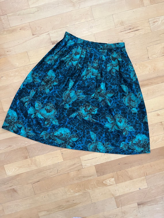 1980's Abstract Print Skirt in Shades of Turquoise, Sea