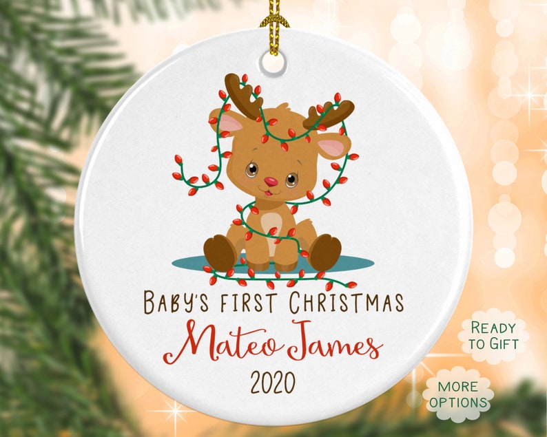 Baby's First Christmas Ornament Baby Reindeer Newborn Gift.Personalized Baby Boy Christmas Ornaments.Custom Baby's 1st Christmas Boy or Girl 