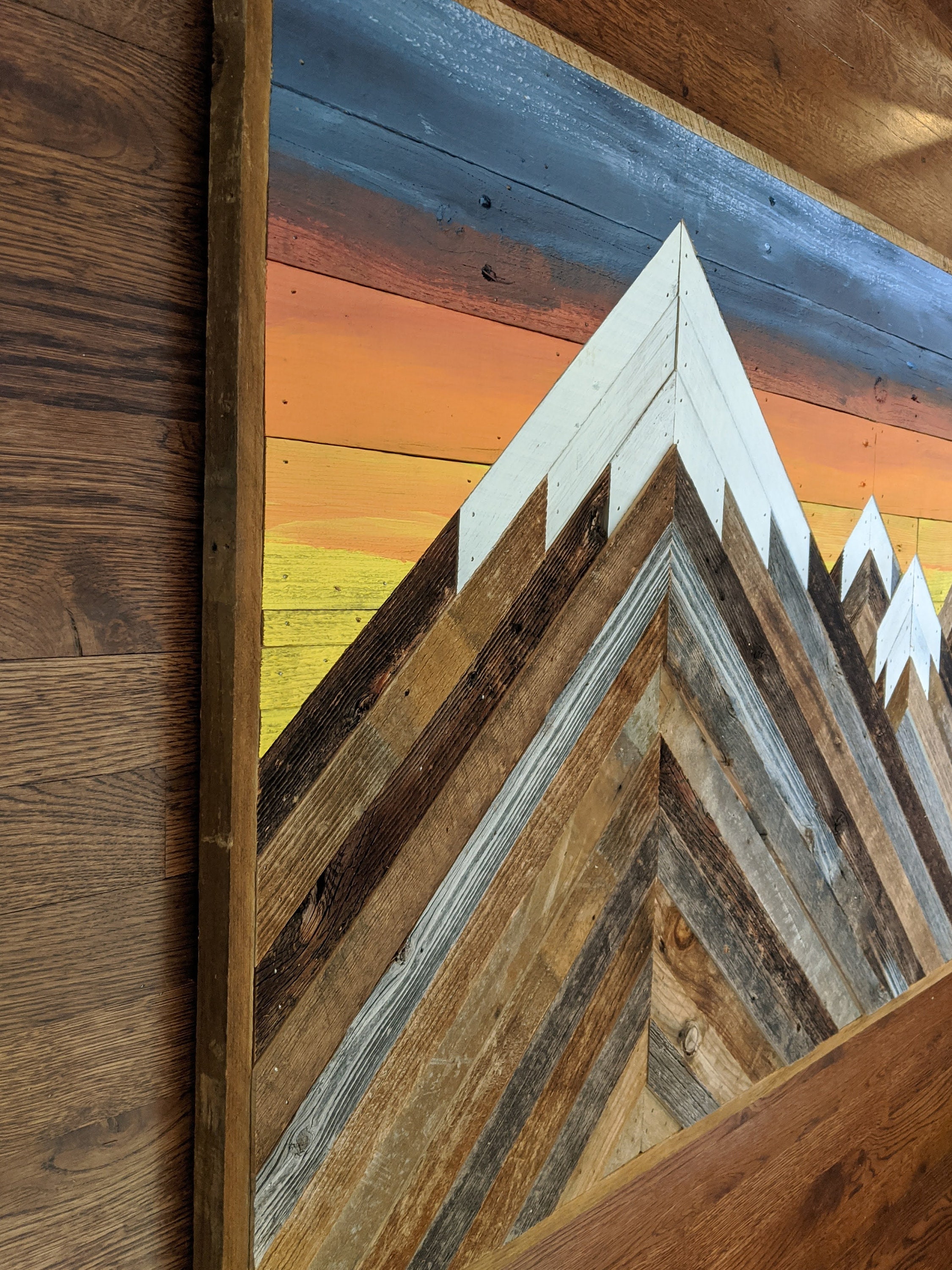 Handmade reclaimed wood Sunrise snowcapped mountain peaks Etsy