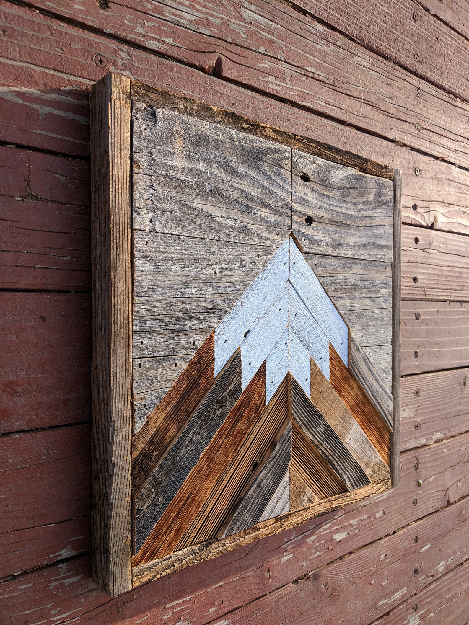 Rustic Mountain Wood Wall Art Single Peak With Gray Sky. Hand Etsy
