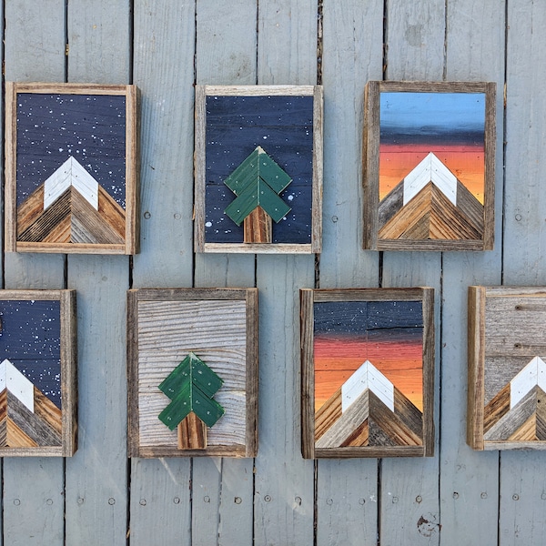 Rustic mountain wood wall art. Office desk decor. Shelf Decor. Table top. Hand crafted from reclaimed wood by DoxaDesign