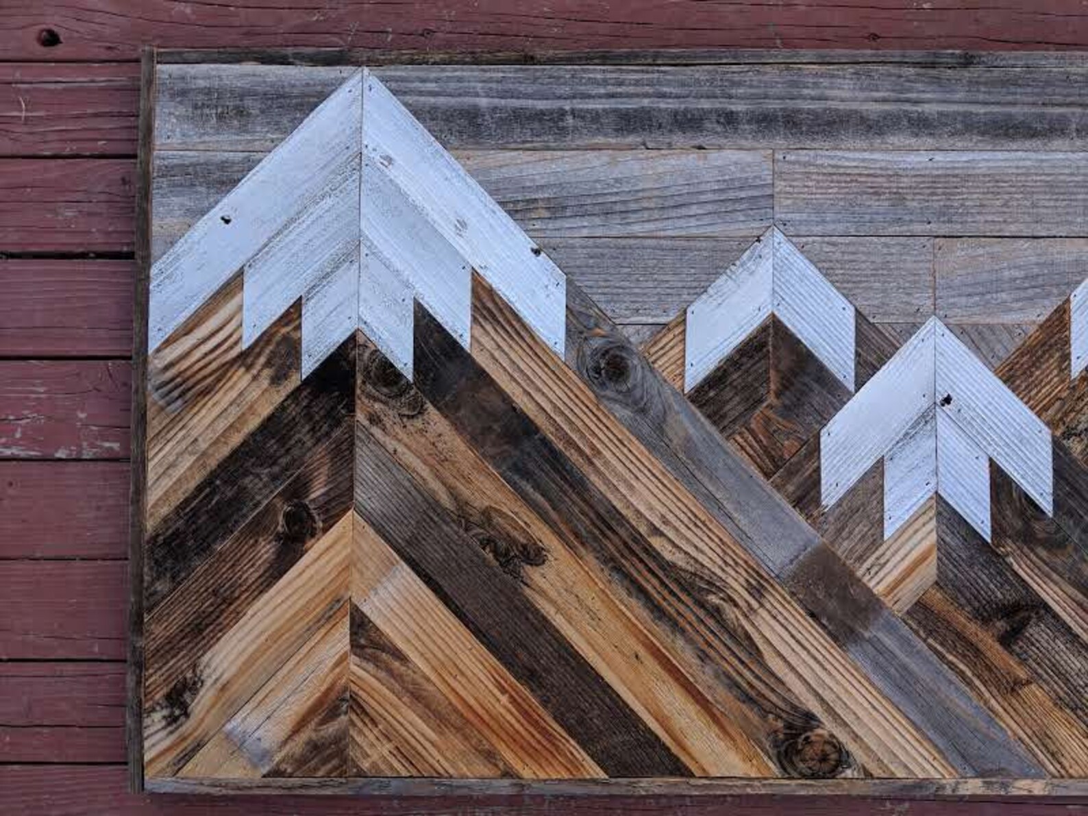 Rustic Mountain Wood Wall Art Asymmetrical With Gray Sky. Hand Etsy