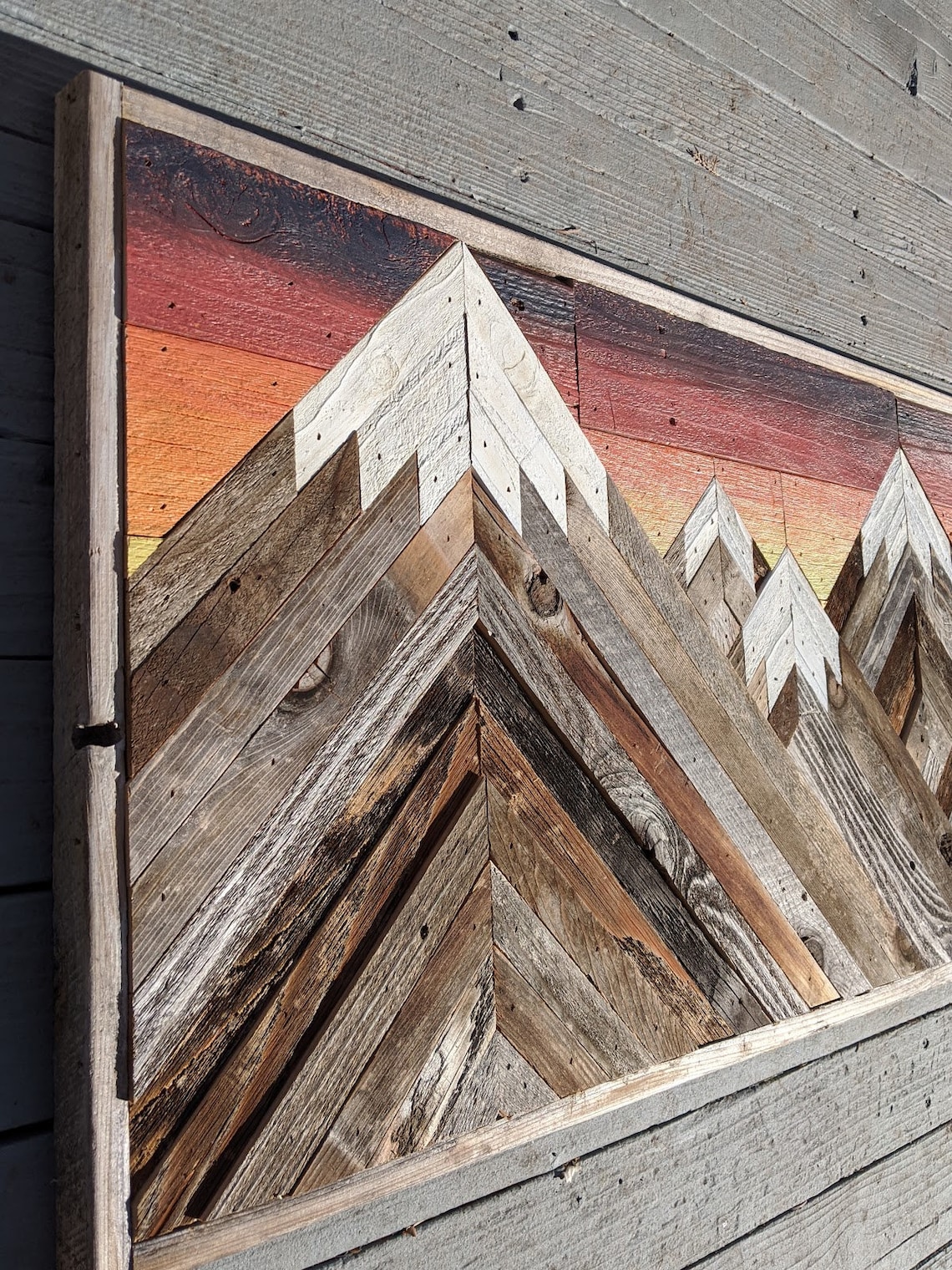 Rustic Mountain Wood Wall Art Asymetrical With Sunset. Hand Etsy