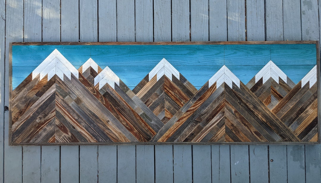 Rustic Mountain Wood Wall Art Panoramic With Asymmetrical Layout and