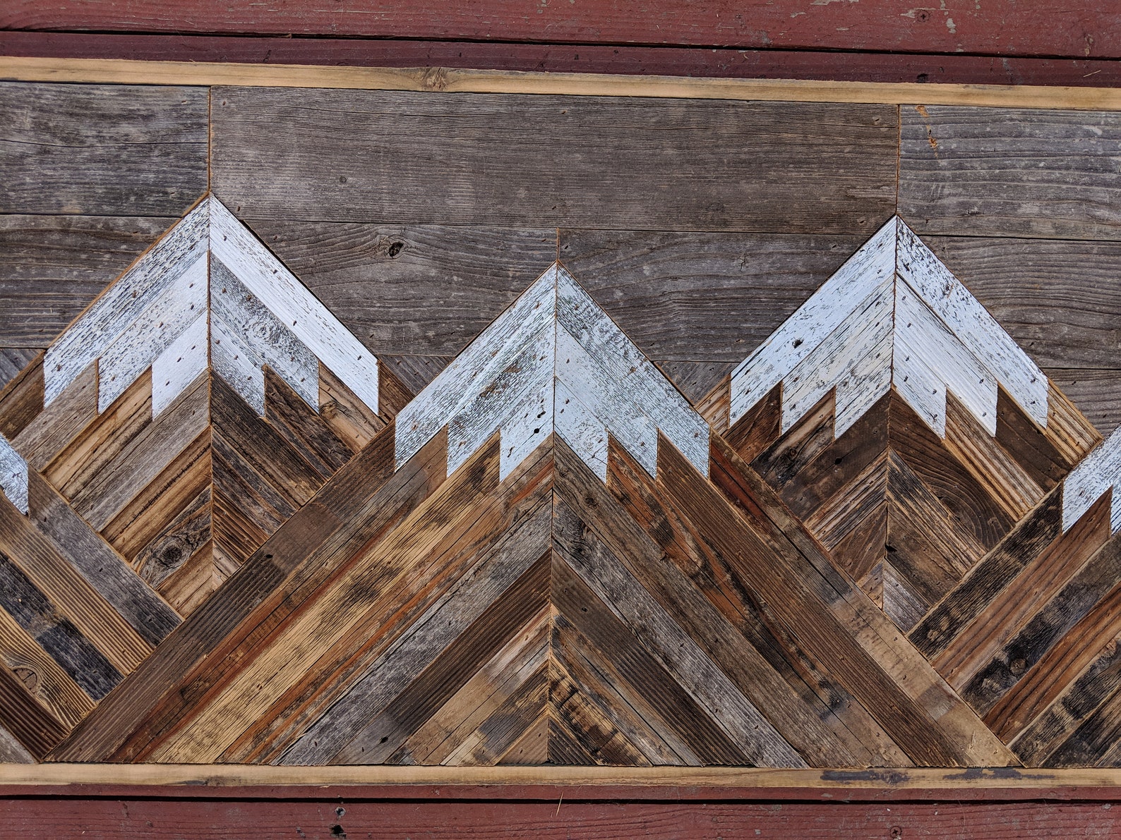 Rustic Mountain Wood Wall Art Panoramic With Gray Sky. Hand Etsy