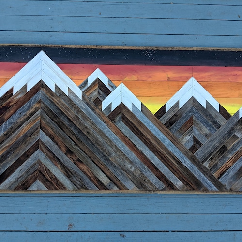 Rustic Mountain Wood Wall Art Asymmetrical With Soft Sunset Etsy