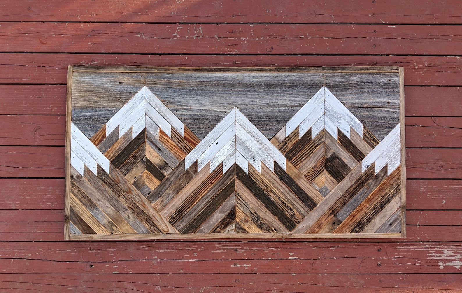 Rustic Mountain Wood Wall Art With Gray Sky. Hand Crafted From Etsy