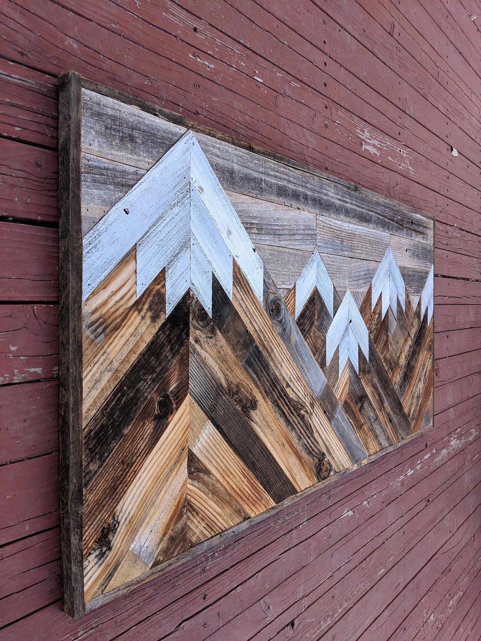 Rustic Mountain Wood Wall Art Asymmetrical With Gray Sky. Hand Etsy