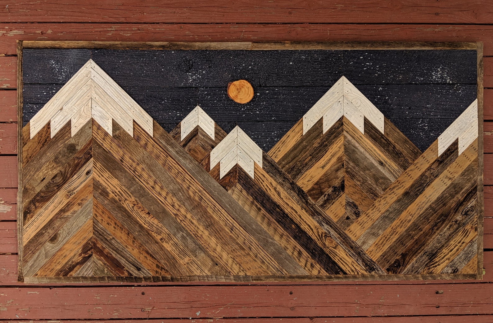 Rustic Mountain Wood Wall Art Asymmetrical With Night Sky Etsy