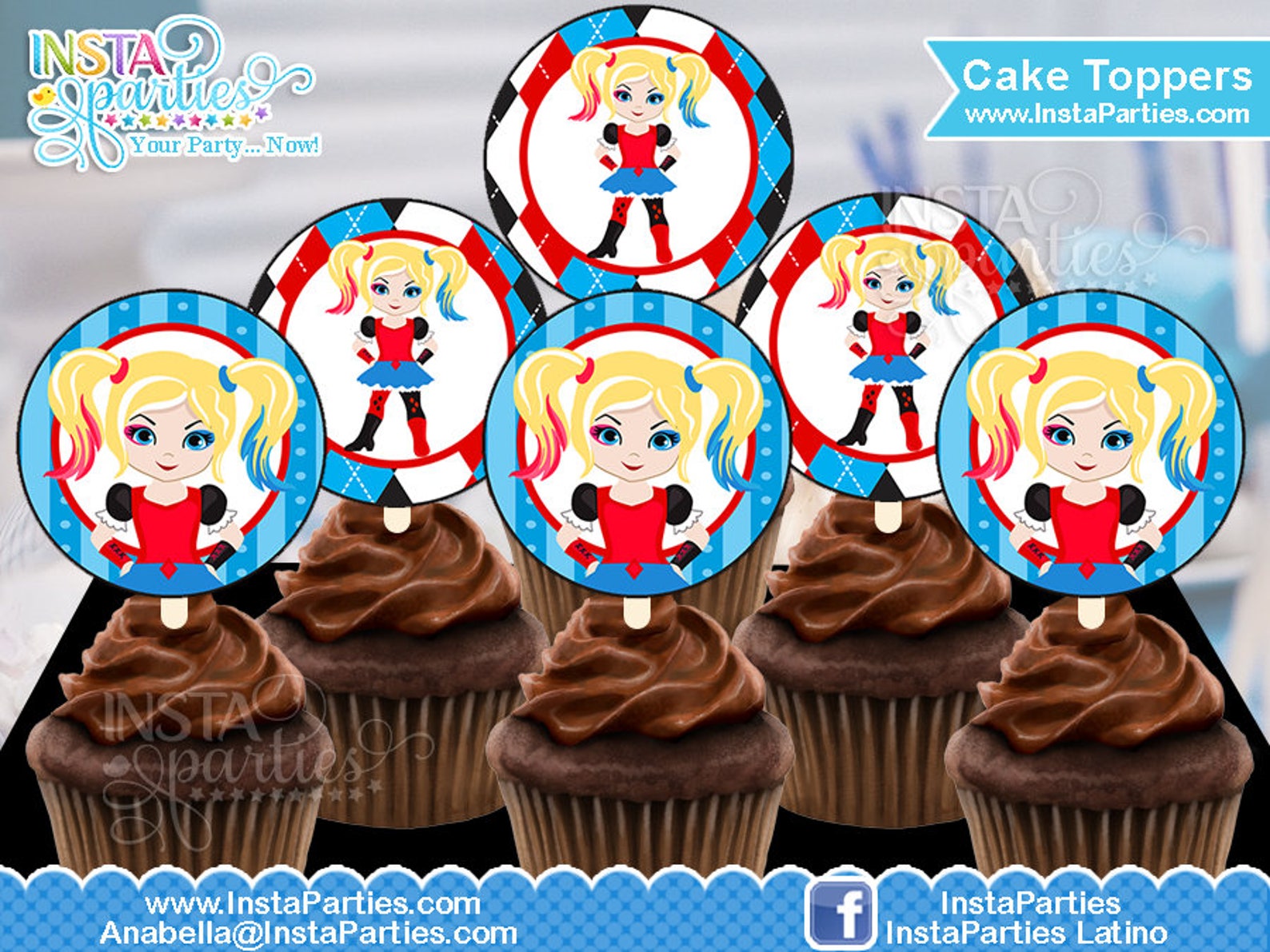 Harley Quinn cupcake toppers DIGITAL harlequin download cake Etsy