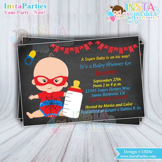 Superhero Baby Shower Invitations Boy Superheroes Invitation Etsy