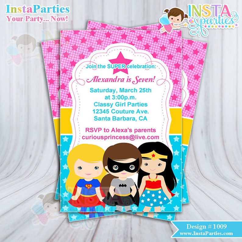 Superhero Girl Invitations Supergirl Invitation Invites Etsy
