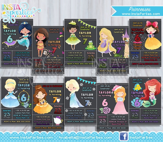 Invitaciones Princesas Invitacion Princesa Bella Blanca Nieves Etsy