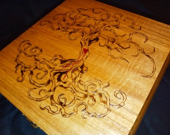 Bleeding heart tree of life box Keepsake handmade wood wooden Woodburning Pyrography unique gift