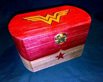 Wonder Woman jewelry box jewellery memory box keepsake made in USA DC comics 1984 DCEU pyrography comic comicon  ww84 unique handmade Maine