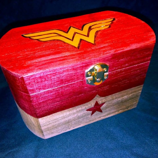 Wonder Woman jewelry box jewellery memory box keepsake made in USA DC comics 1984 DCEU pyrography comic comicon  ww84 unique handmade Maine