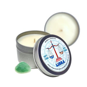 Libra Zodiac Candle: Green Aventurine Crystal Infused Soy Candle
