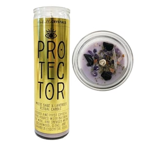 Protector Candle: White Sage, Lavender & Amethyst Crystal - Spiritual Soy Wax
