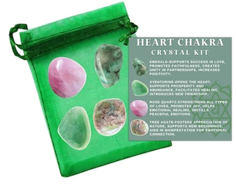 Conjunto de Cristais do Chakra Cardíaco: Esmeralda Rolada, Quartzo Rosa, Aventurina