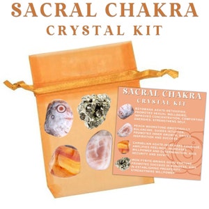 Sacral Chakra Crystal Kit / Crystal Healing Set / Tumbled Stone Set / Carnelian / Peach Moonstone / Iron Pyrite / Botswana Agate