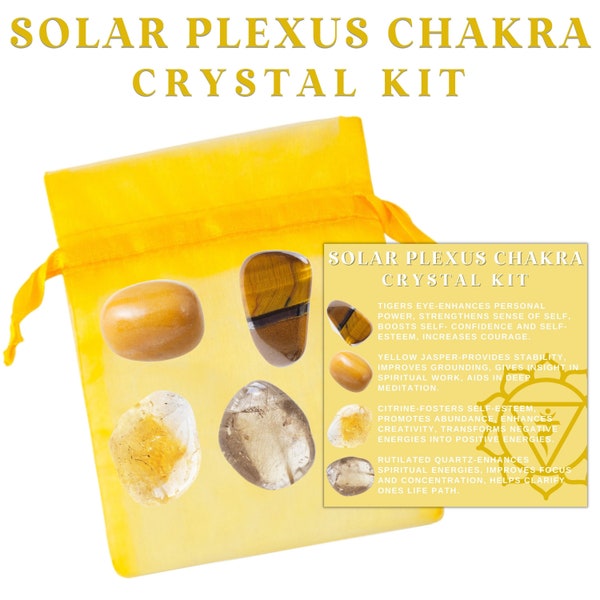 Solar Plexus Chakra Crystal Kit / Crystal Healing Set / Tumbled Stone Set / Citrine / Yellow Jasper. / Rutilated Quartz / Tiger Eye