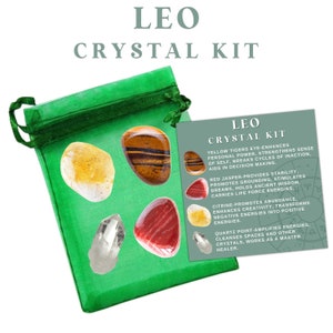 Leo Sternzeichen Kristall Kit: Tigerauge, Jaspis, Citrin, Quarz