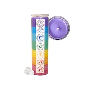 Chakra Healing Candle with Hidden Crystal | Rainbow Candle for Chakra meditation | Gift for Yogi, Crystal lovers, and Spiritual friends