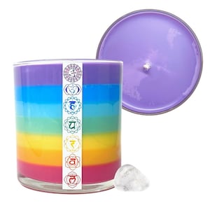 Chakra Healing Candle with Hidden Crystal | Rainbow Candle for Chakra meditation | Gift for Yogi, Crystal lovers, and Spiritual friends