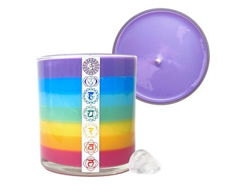 Chakra Healing Candle with Clear Quartz: Vanilla Scented Soy Candle