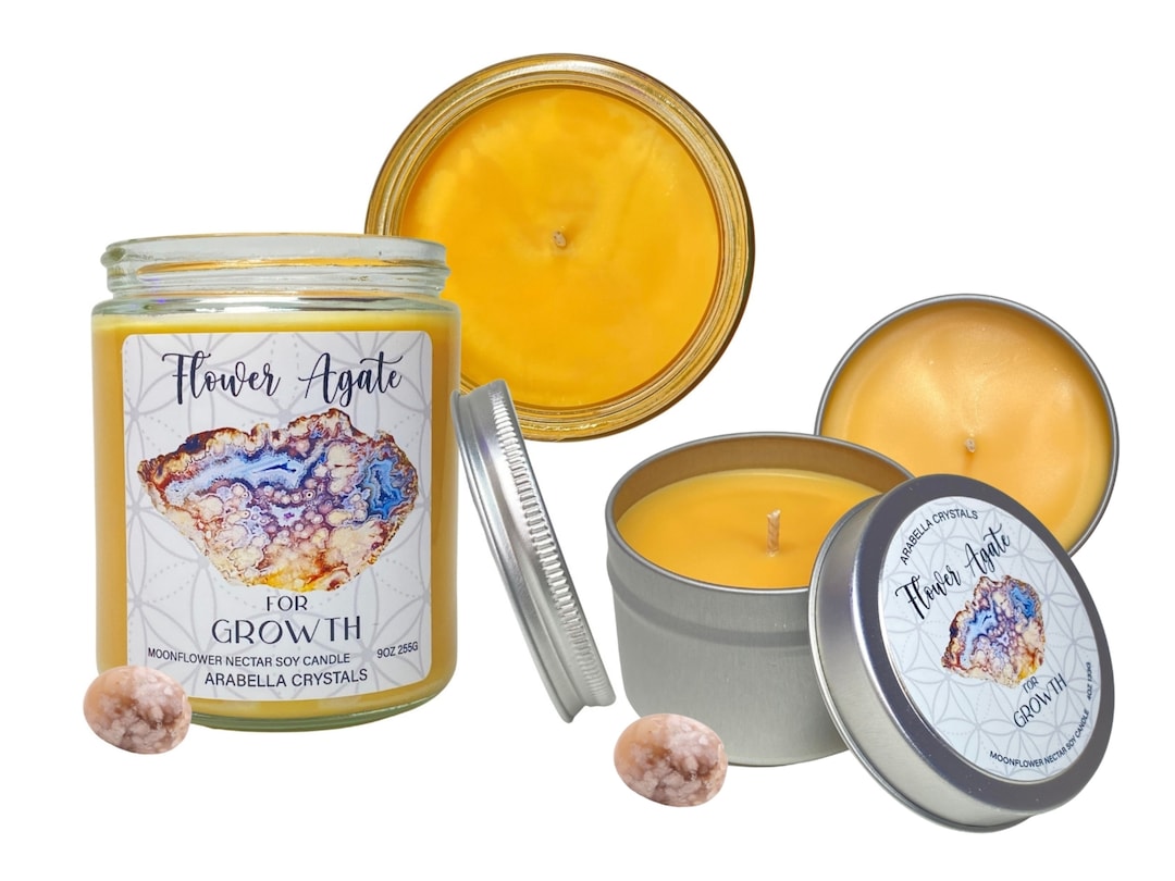 Hidden Crystal Candle With Flower Agate | Gift for Crystal Lover ...