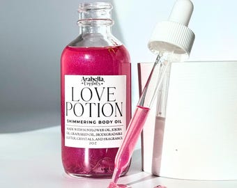 Love Potion Shimmer Oil: Crystal Infused Body Oil with Rose Quartz