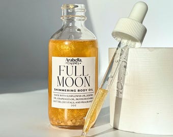 Full Moon Shimmer Oil: Crystal Infused, Golden Moon Milk Scent