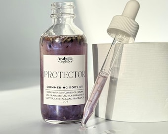 Bodyolie Protector Shimmer: met kristallen doordrenkte geur salie en lavendel