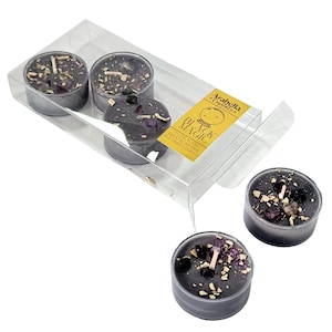 Black Magic Tea Light Candle Set Incense Scented Candle with Crystal Chips and Herb Topping