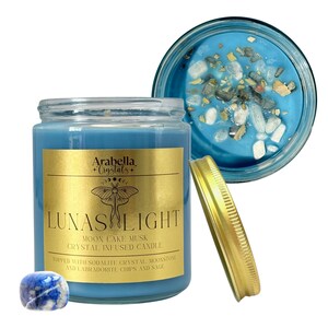 Lunas Light Herbal Candle Jar / Sodalite Crystal Candle / Spirituele sojawaskaars