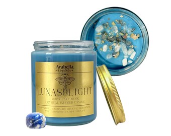 Bougie en cristal de sodalite : bougie spirituelle en cire de soja Luna's Light