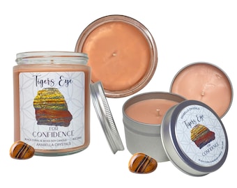 Tigers Eye Crystal Candle: Black Coral Moss Scented Soy Candle