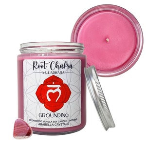 Root Chakra Candle Jar / Cedarwood Blanc Scented Red Jasper Crystal Candle / Chakra Healing