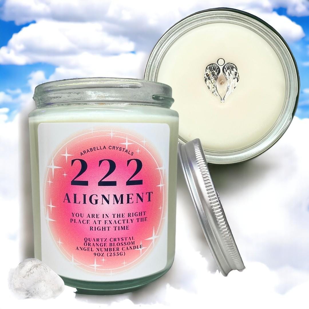 222 Alignment Angel Number Candle: Clear Quartz, Orange Blossom Scent ...