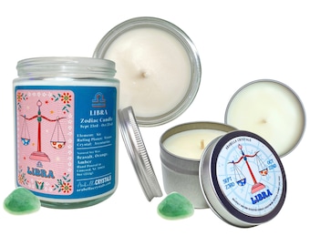 Libra Zodiac Candle: Green Aventurine Crystal, Sea Salt Scent