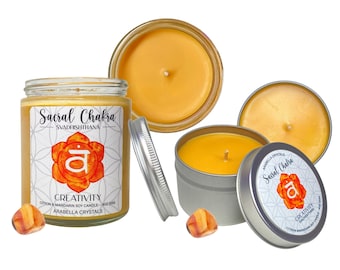 Sacral Chakra Candle: Carnelian Crystal, Citron Mandarin Scent