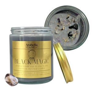 Black Magic Ritual Candle: Smoky Quartz, Amethyst & Tourmaline