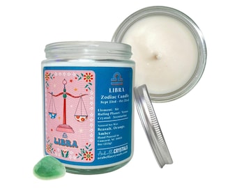 Libra Zodiac Candle: Green Aventurine Crystal Infused Soy Candle