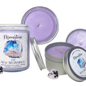Moonstone Hidden Crystal Candle | Manifestation Candle | Crystal Lover Gift for Her | Crystal Infused Energy Candle for New Beginnings