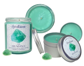 Vela de cristal de aventurina: aroma a flor de cactus y jade - Cera de soja vegana