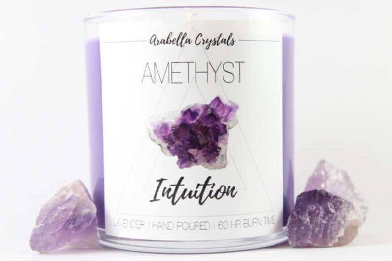 Amethyst Crystal Candle 9oz / Lavender / Hidden Gem Etsy