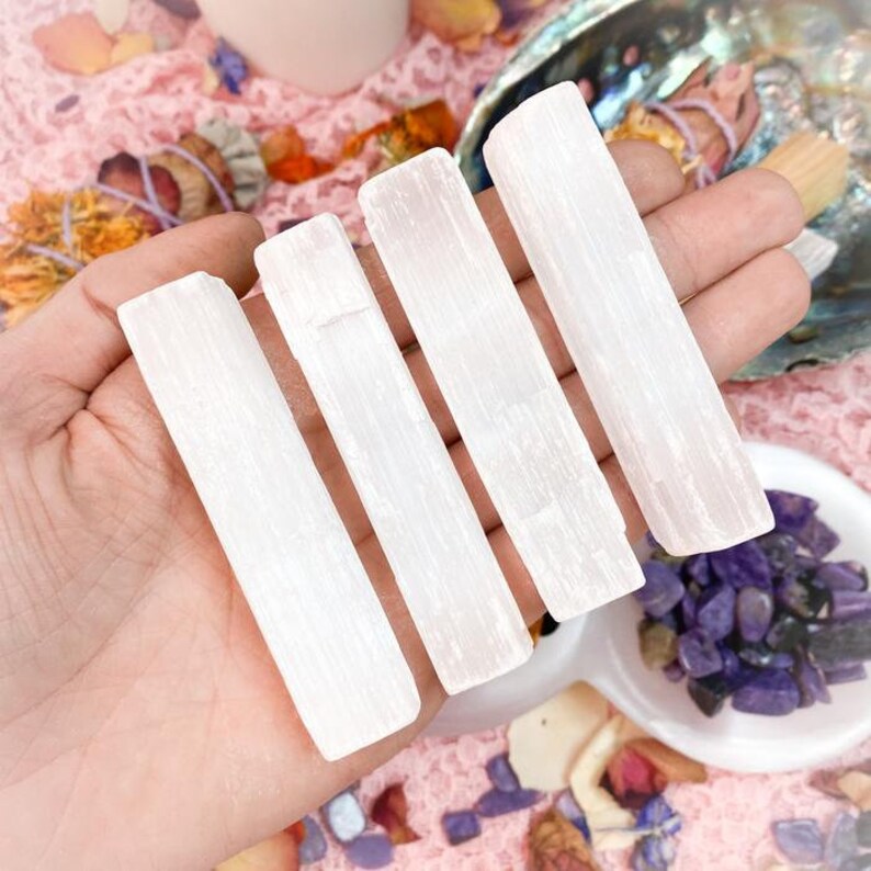 4 Selenite Crystal Sticks / Crystals for Gridding / Meditation Crystals / Cleansing Stones image 1