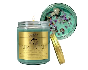 Faerie Realm Candle: Mushroom Crystal, Black Violet Scented Soy Wax